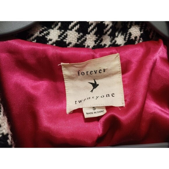 Forever 21 Wool Blend Pea Coat Double Breasted Black White Plaid S - Picture 4 of 6